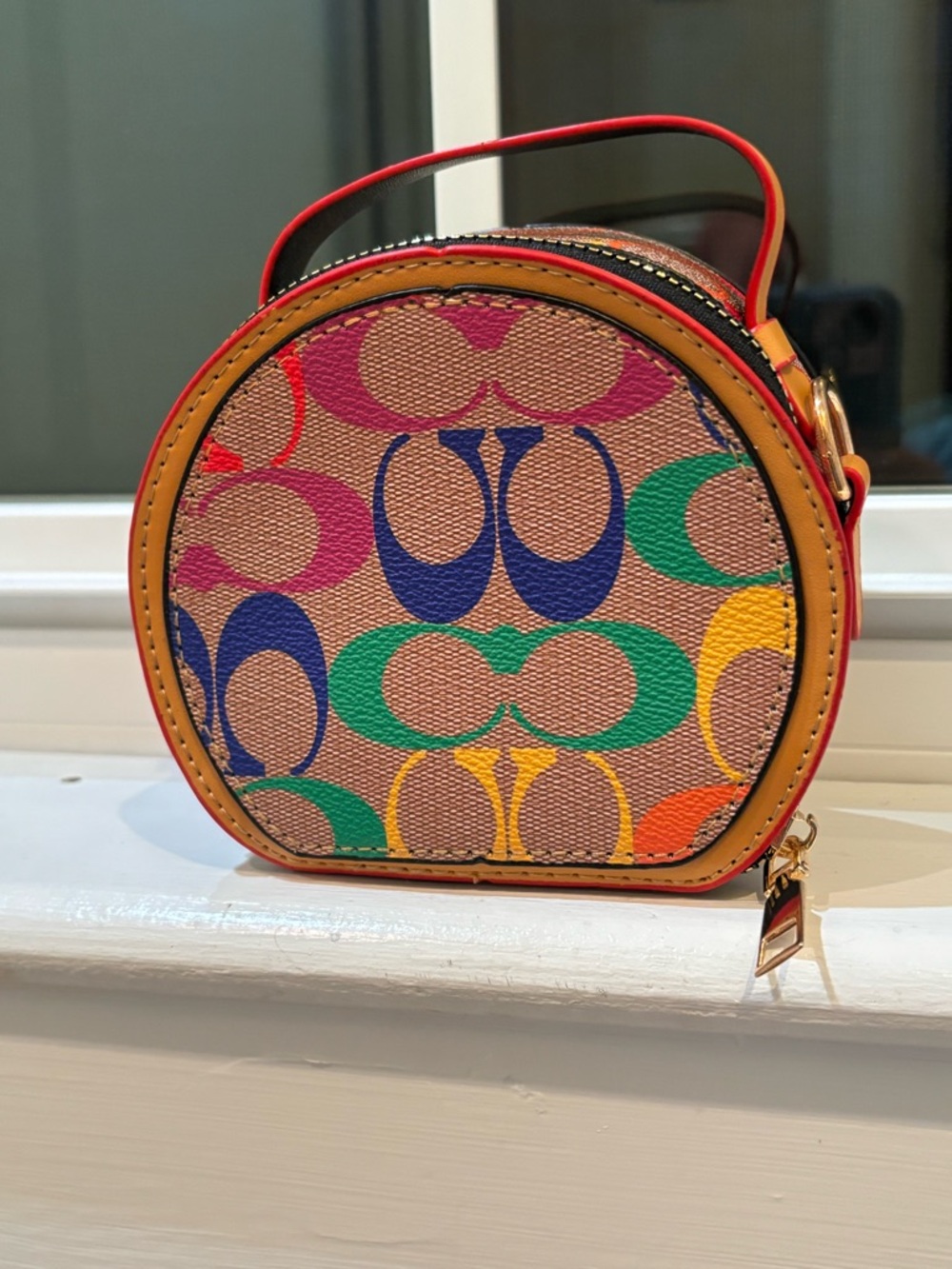 Multicolor Logo-Print Round Crossbody Bag - Picture 3 of 9